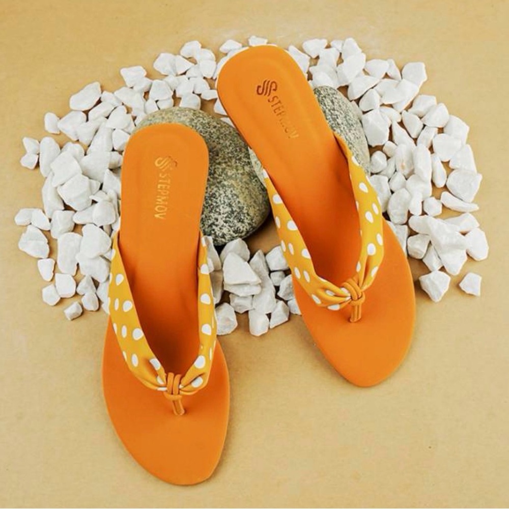 New Polka dot yellow leather  flats women footwear, 9.3” inch